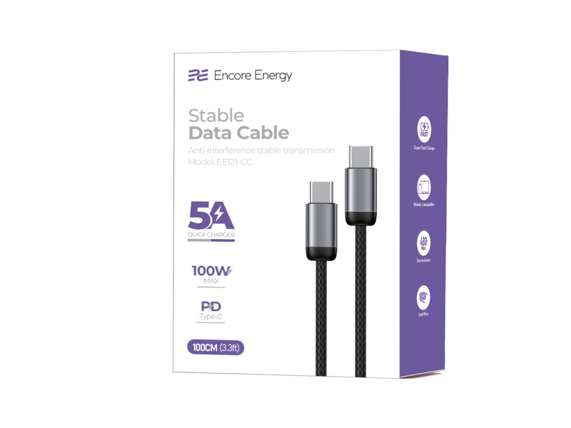 Kabel Encore Energy USB-C x2 5A przewód QC PD 100W EE121-CC-1M
