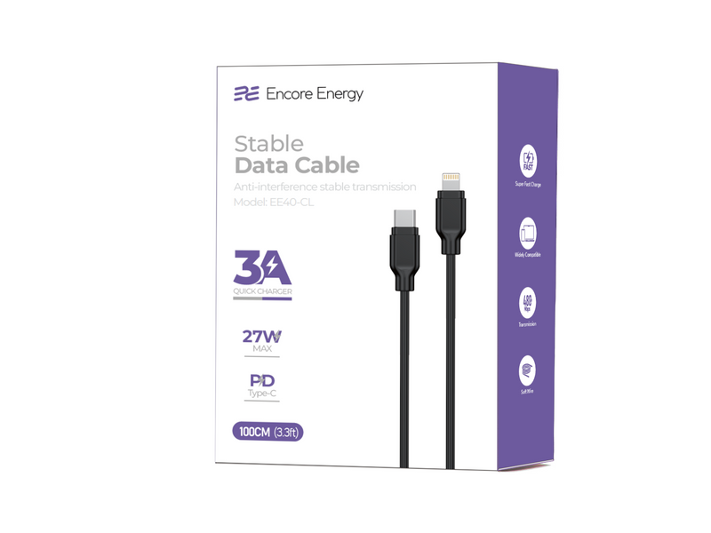 Kabel Encore Energy USB-C Lightning 3A przewód PD 27W 100 cm czarny EE40-CL