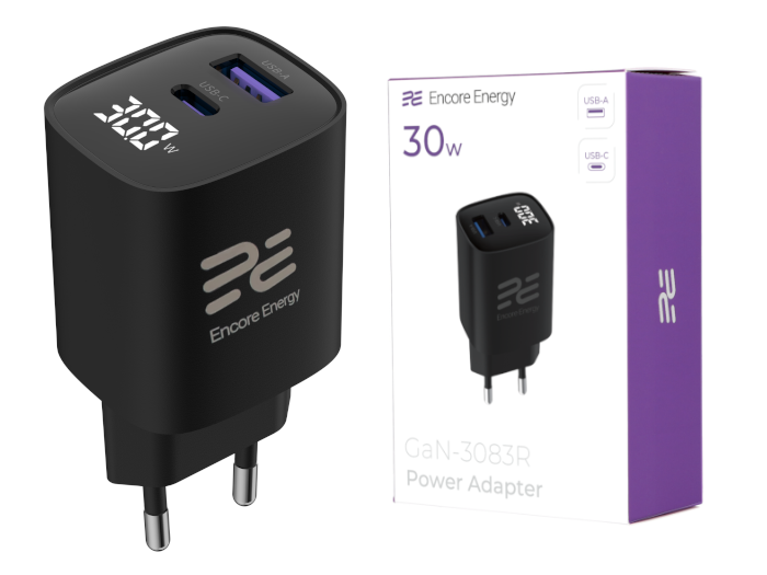 Ładowarka Encore Energy GaN QC 4 PD 3.0 USB-A USB-C 30W GaN-3083R