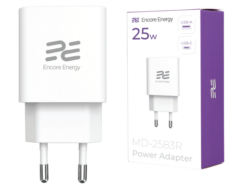 Ładowarka Encore Energy GaN QC PD USB-A 18W USB-C 25W MD-2583R