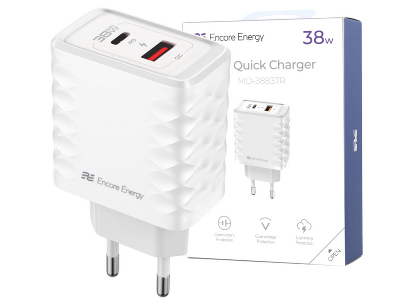 Ładowarka sieciowa USB-A USB-C QC PD Encore Energy MD-3883TR