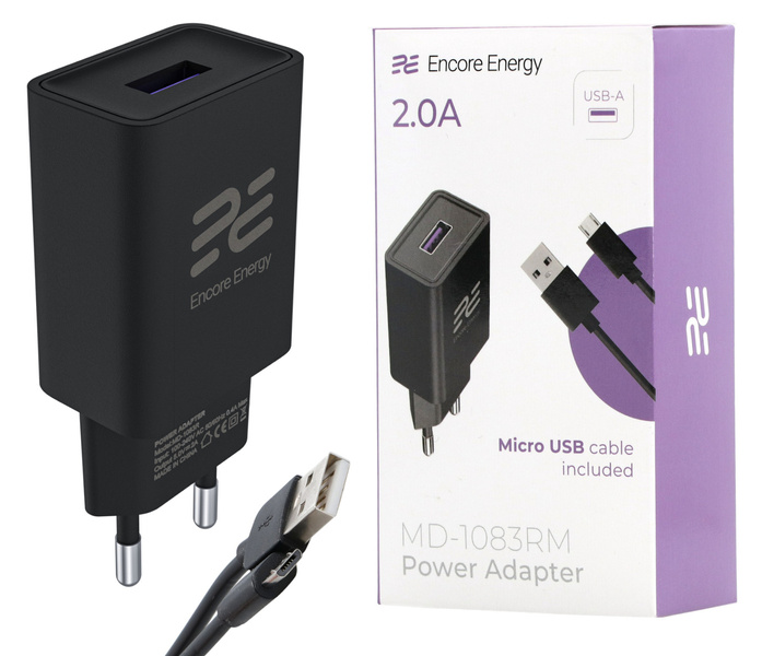 Ładowarka Encore Energy USB-A 10W + kabel micro USB MD-1083RM