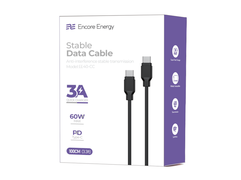 Kabel Encore Energy USB-C 3A przewód QC PD 60W 100 cm czarny EE40-CC