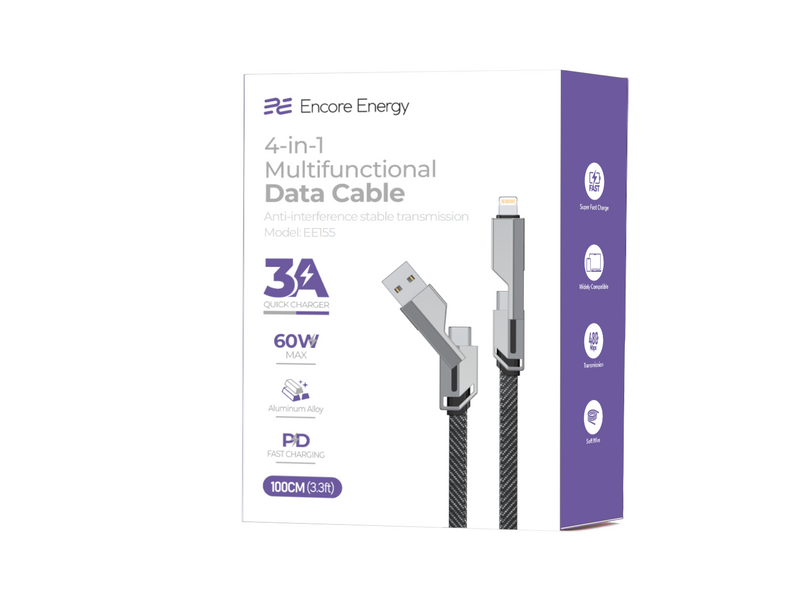 Kabel Encore Energy 4w1 USB-C USB-A Lightning 3A QC PD 60W 100 cm EE155
