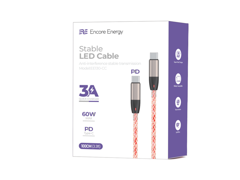 Kabel Encore Energy RGB USB-C x2 przewód QC PD 3A 60W 100 cm EE130-CC